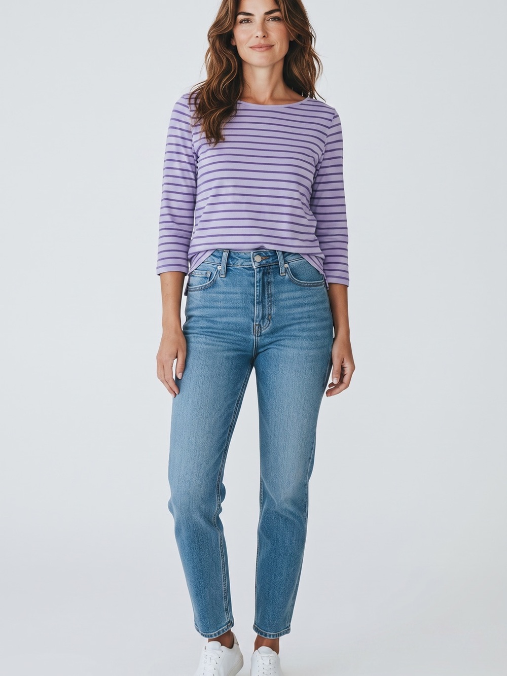 Karen Scott Lavender and Purple Striped Long Sleeve Tee 88% cotton